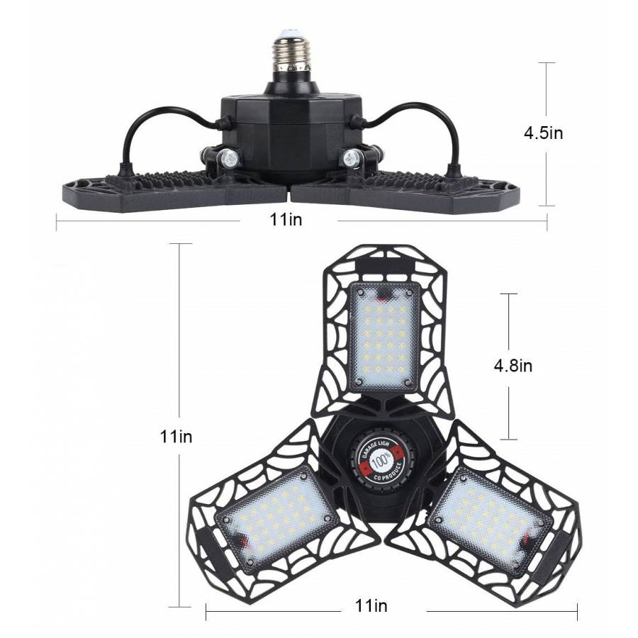 Lampa De Lucru Led Pentru Garaj Klausstech, Putere De 60 W, Tehnologie Led, Temperatura Culoare 6500 K, 3 Panouri Led Ajustabile, Durata Lunga De Viata, Usor De Instalat, Design Modern, Negru