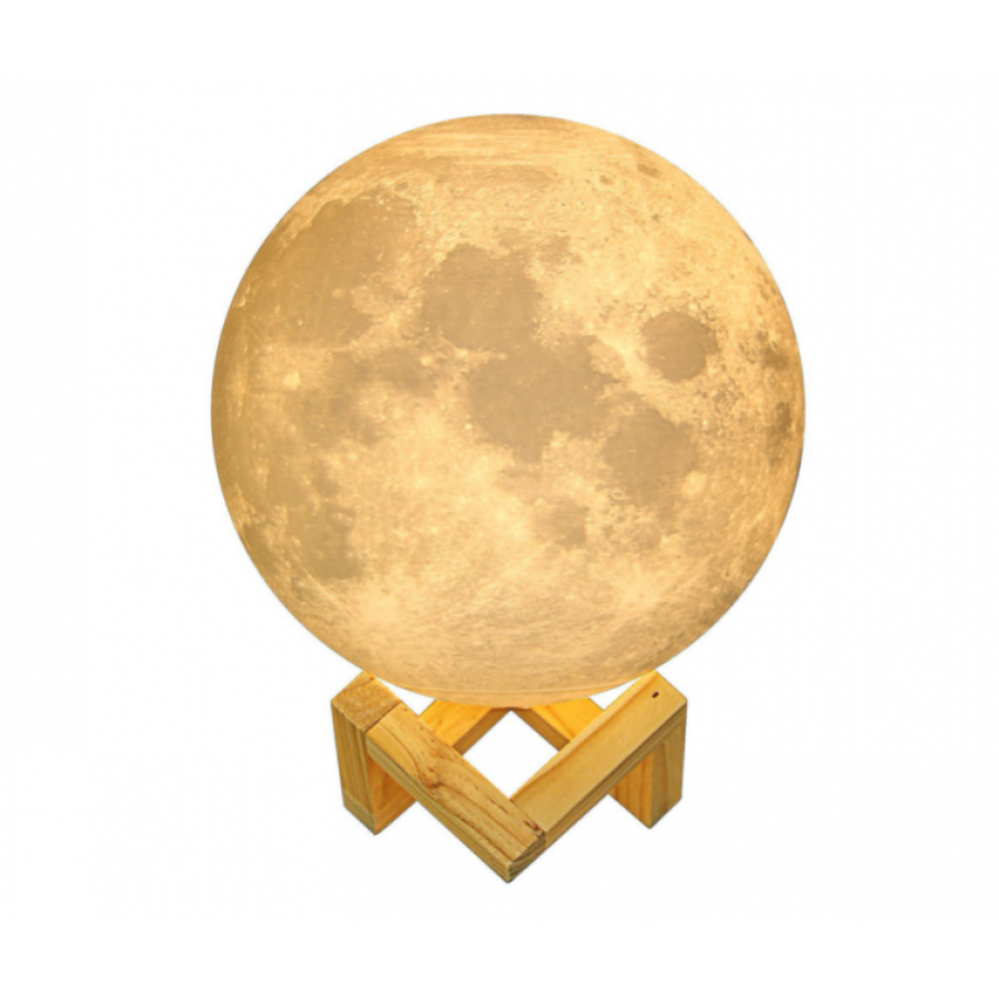 Lampa De Veghe Klausstech, Aspect Luna, 20 Cm, Portabila, Design Ergonomic, Usor De Folosit, Suport Din Lemn