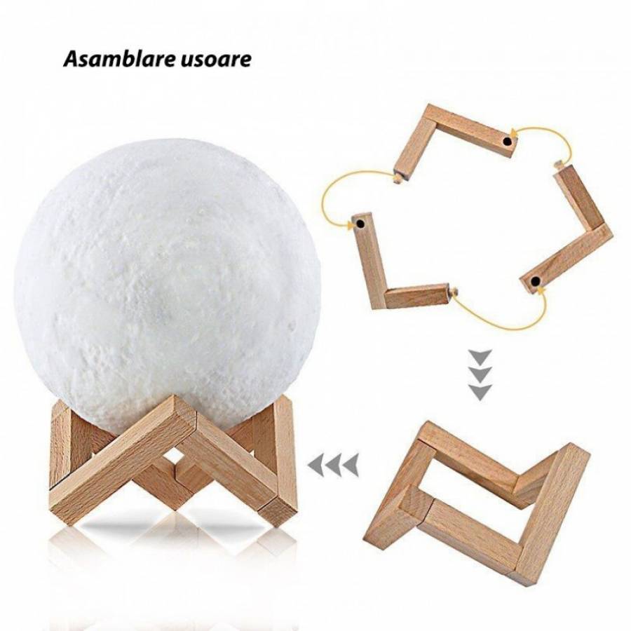 Lampa De Veghe Klausstech, Aspect Luna, 20 Cm, Portabila, Design Ergonomic, Usor De Folosit, Suport Din Lemn