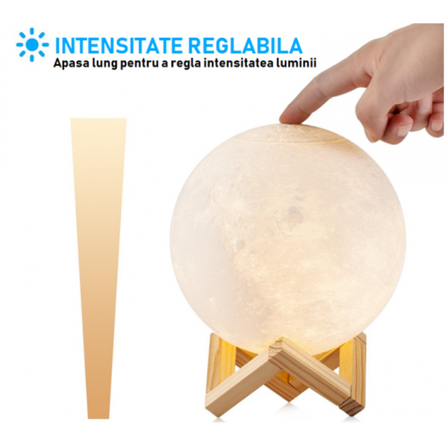 Lampa Klausstech De Veghe Cu Lumina Multicolora Led, Diametru 15 Cm, 7 Culori, Design Luna, Intensitate Reglabila, Ip20, Usb, 300 Ma, Modern, Alb