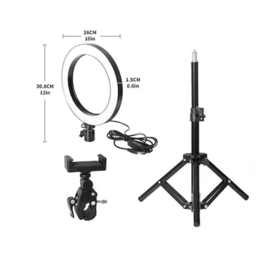 Lampa Klausstech Profesionala Led Circulara Pentru Make Up, Temperatura De Culoare 5000k , Diametru 10 Inch, Putere 24w,  120 Leduri , Stativ De 180 Cm Inclus, Alb