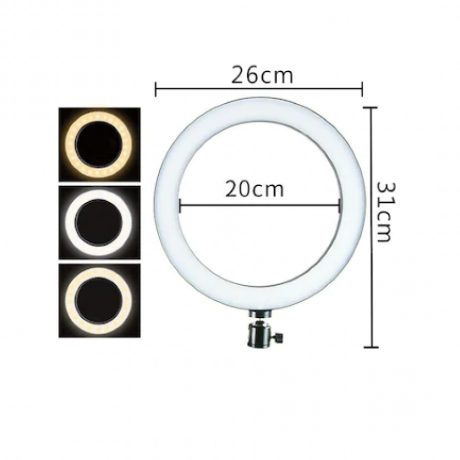 Lampa Klausstech Profesionala Led Circulara Pentru Make Up, Temperatura De Culoare 5000k , Diametru 10 Inch, Putere 24w,  120 Leduri , Stativ De 180 Cm Inclus, Alb