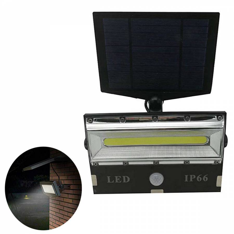 Lampa Led Cu Panou Solar Klausstech, Senzor De Miscare, Waterproof, Acumulator 4800 Mah, 50 Led-uri Incorporate, 3 Moduri De Iluminare, Design Modern, Negru