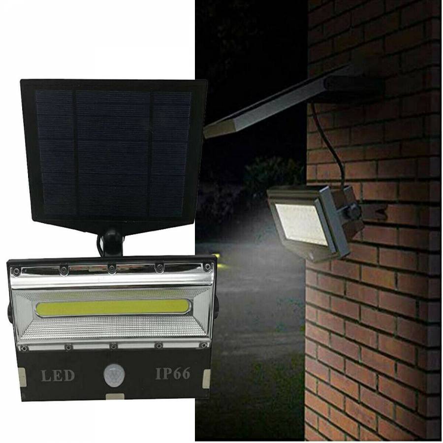 Lampa Led Cu Panou Solar Klausstech, Senzor De Miscare, Waterproof, Acumulator 4800 Mah, 50 Led-uri Incorporate, 3 Moduri De Iluminare, Design Modern, Negru