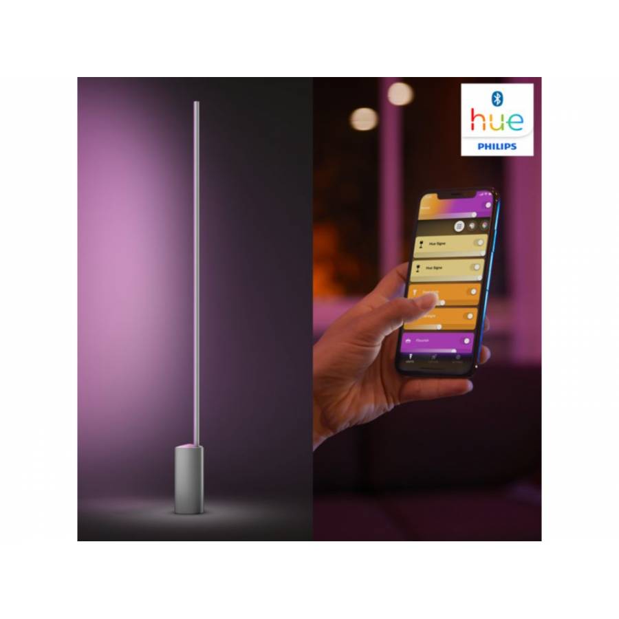 Lampa Led Pentru Pardoseala Philips, Compatibilitate Bluetooth Si Bridge, Ambianta Alba Si Culor, Control Prin Aplicatie, 32 W, Ip20, Argintiu