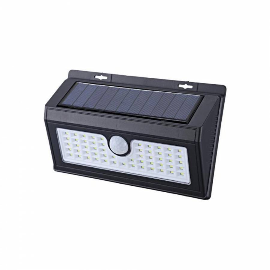 Lampa Led Solara Cu Senzor De Miscare Klausstech , 55 Leduri, 5w,  2400mah, 19.5 Cm X 4.5 Cm X 12 Cm, Autonomie 8 H, Negru
