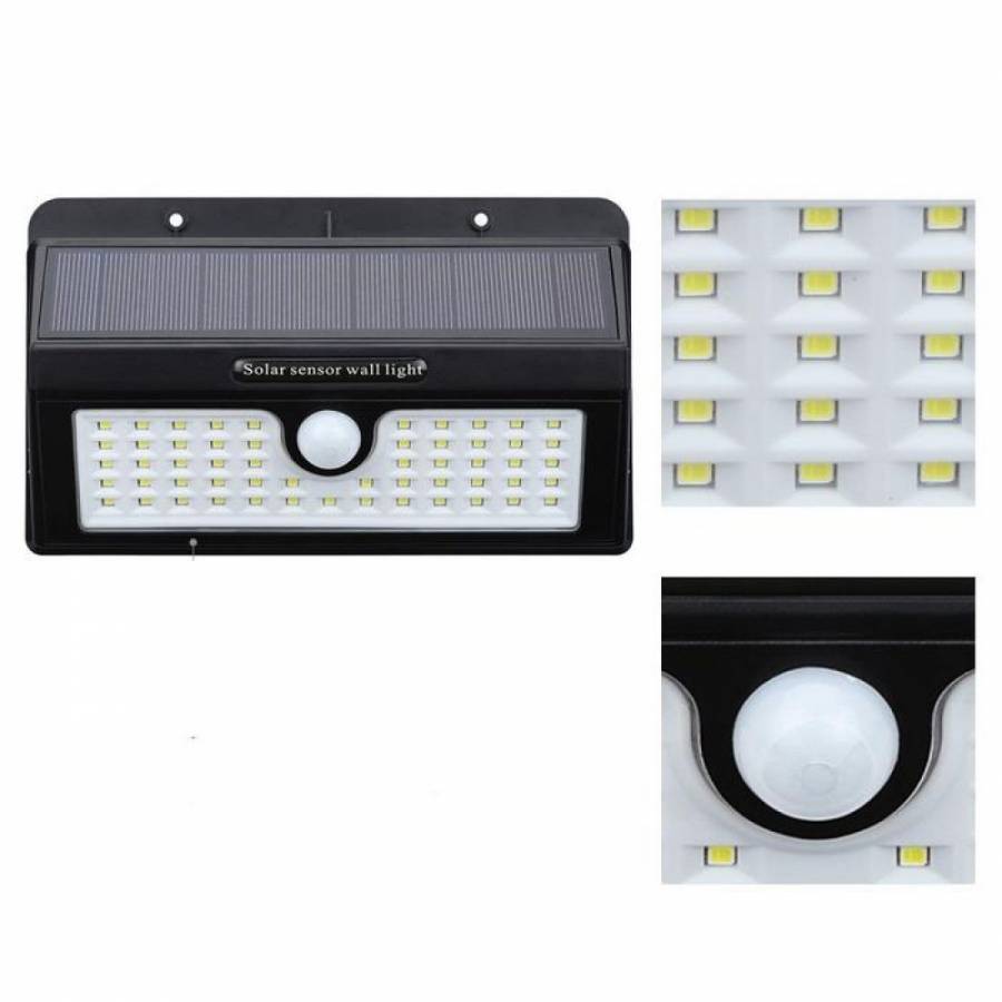 Lampa Led Solara Cu Senzor De Miscare Klausstech , 55 Leduri, 5w,  2400mah, 19.5 Cm X 4.5 Cm X 12 Cm, Autonomie 8 H, Negru
