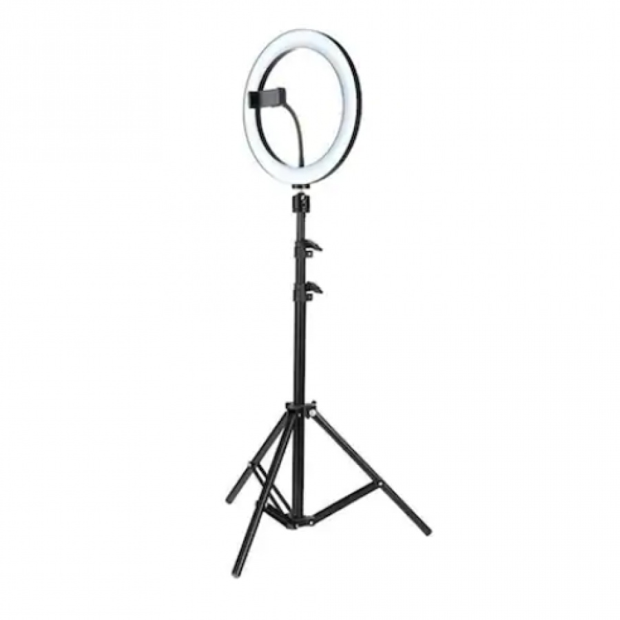 Lampa Make Up Circulara Profesionala Klausstech, Diametru De 8 Inch / 20 Cm, 5 W, Lumina Calda/rece, Suport De Telefon, Trepied Reglabil, 3600 Lm, Alb