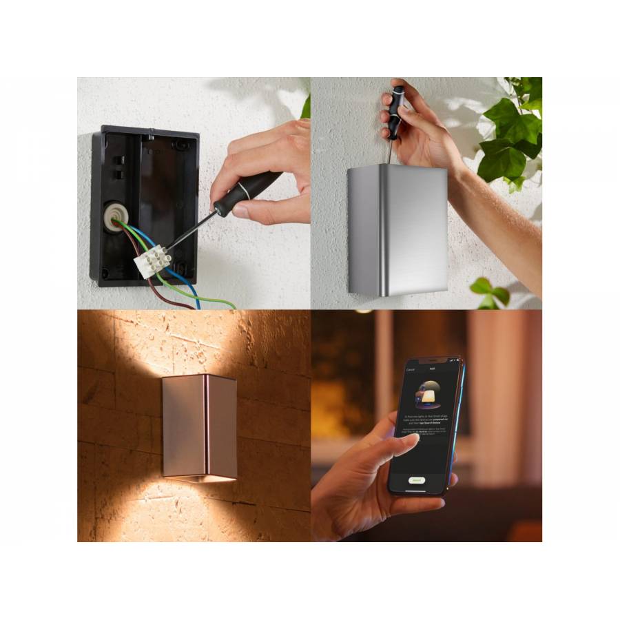 Lampa Moderna De Perete Philips Din Otel Inoxidabil, Ambianta Alb Si Color, Led Integrat, Alimentare La Retea, Ip44, 1200 Lm, Autonomie 25000 Ore, Gri