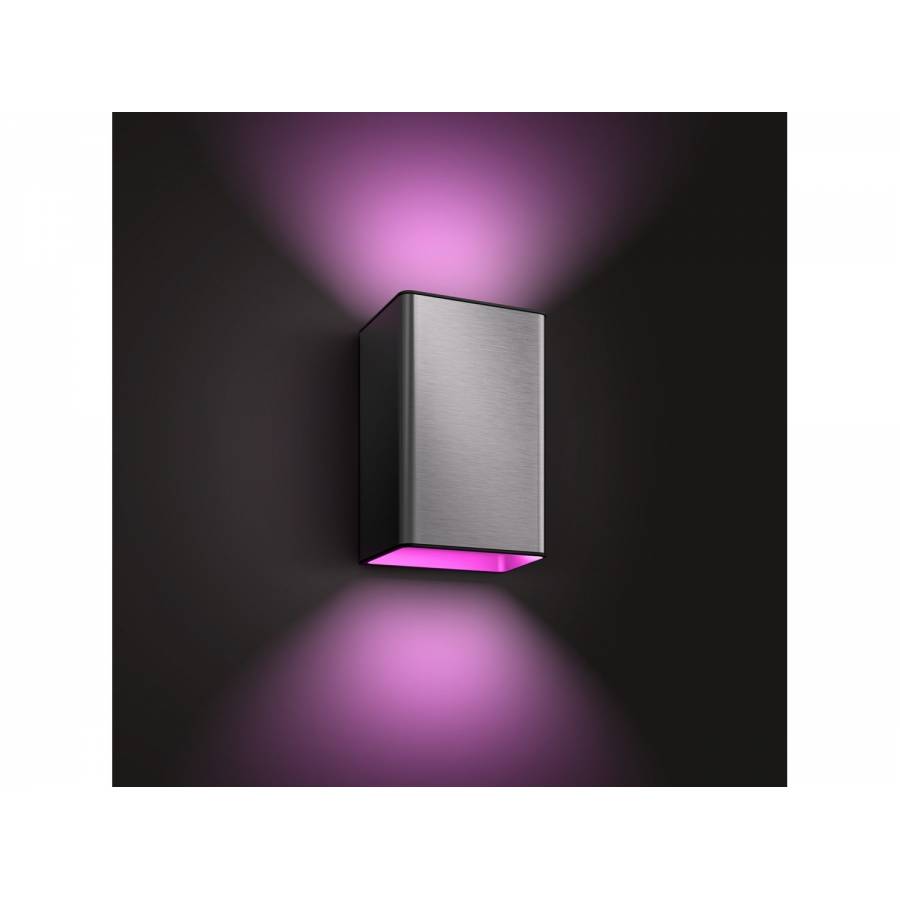 Lampa Moderna De Perete Philips Din Otel Inoxidabil, Ambianta Alb Si Color, Led Integrat, Alimentare La Retea, Ip44, 1200 Lm, Autonomie 25000 Ore, Gri