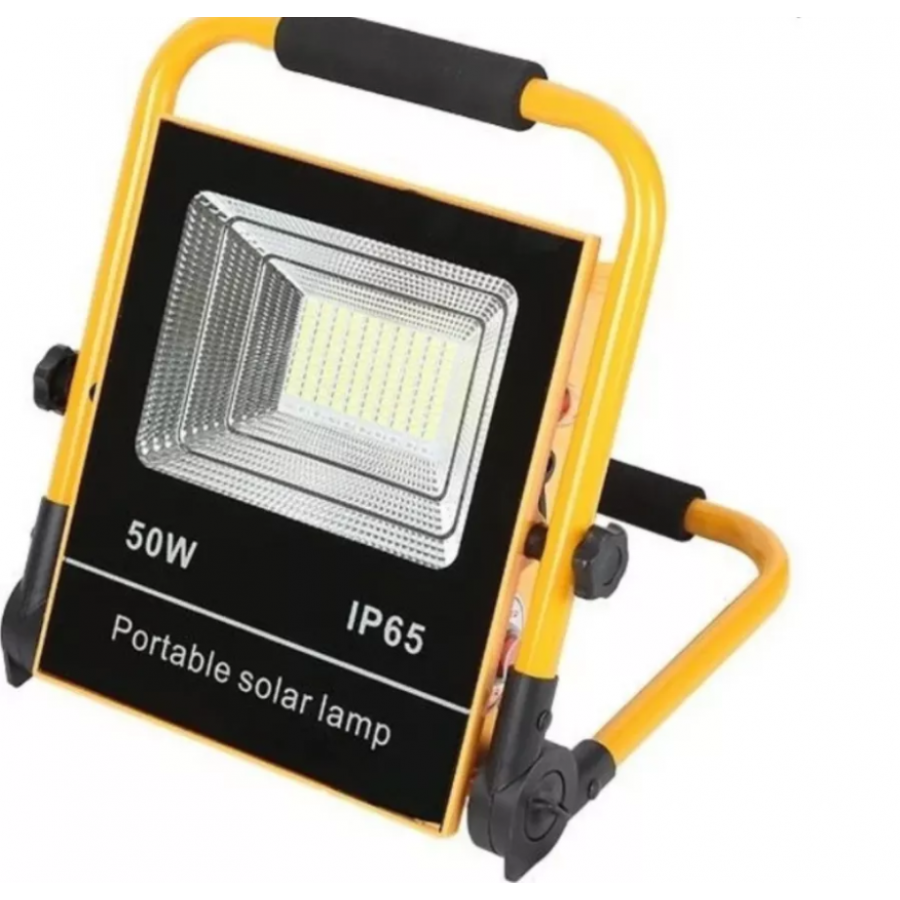 Lampa Solara De Exterior Portabila, 50w, Protectie Ip66, Incarcare Solara Sau De La Retea, Iluminare Led, Baterie 1300mah, Galben/negru