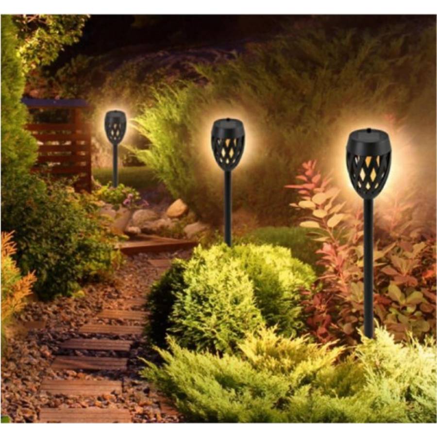 Lampa Solara De Gradina Torta, 12 Led-uri, Efect Real De Flacara, Pornire/oprire Automata, Rezistenta La Intemperii, Design Modern, Negru