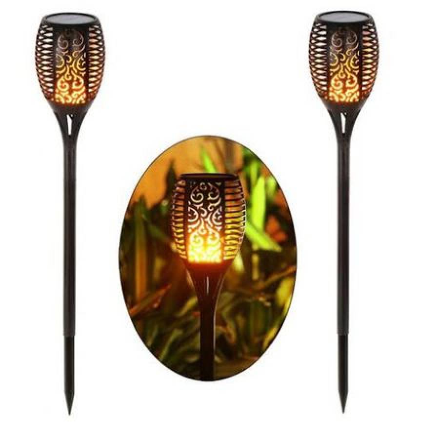 Lampa Solara KlaussTech De Gradina Torta, 72 Led-uri, Efect Real De Flacara, Pornire/oprire Automata, Rezistenta La Intemperii, Design Modern, Negru