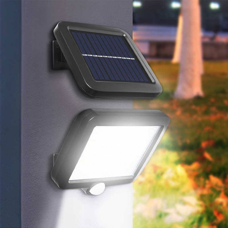 Lampa Solara De Perete Klausstech, 6 Compartimente Luminoase, Incarcare Solara, 260 Lumeni, Senzor De Miscare, Baterie De 1200mah, Ajustare La 360°, Lumina Alb-cald, Negru