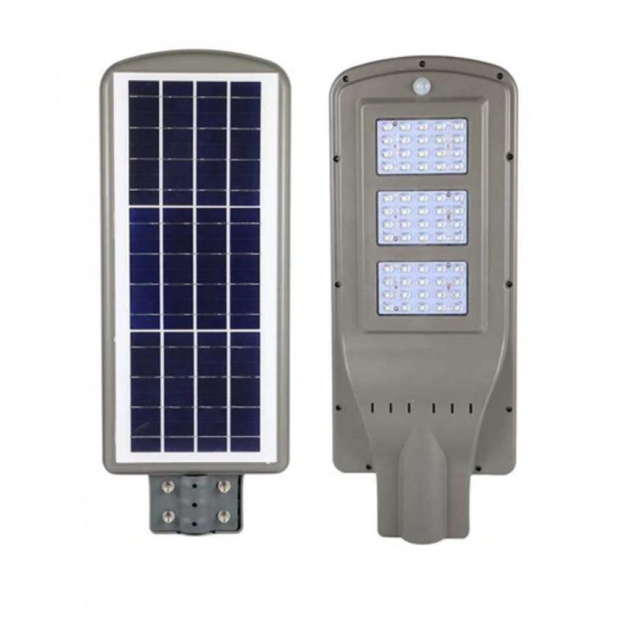 Lampa Solara De Strada Klausstech Din Material Abs, Putere 300 W, Rezistenta La Apa Ip65, Senzor Miscare, Lumina Rece, Design De Exterior, Gri