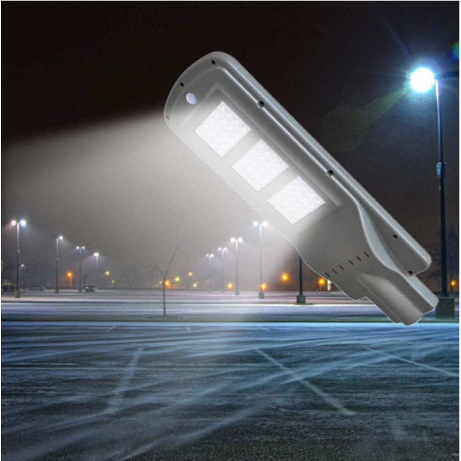 Lampa Solara De Strada Klausstech Din Material Abs, Putere 300 W, Rezistenta La Apa Ip65, Senzor Miscare, Lumina Rece, Design De Exterior, Gri