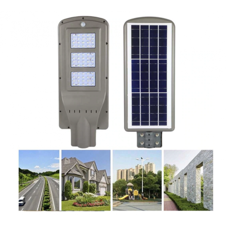 Lampa Solara De Strada Klausstech Din Material Abs, Putere 300 W, Rezistenta La Apa Ip65, Senzor Miscare, Lumina Rece, Design De Exterior, Gri