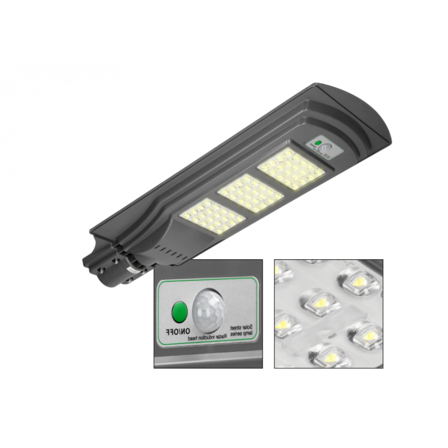 Lampa Solara De Strada Klausstech Din Material Abs, Putere 300 W, Rezistenta La Apa Ip65, Senzor Miscare, Lumina Rece, Design De Exterior, Gri