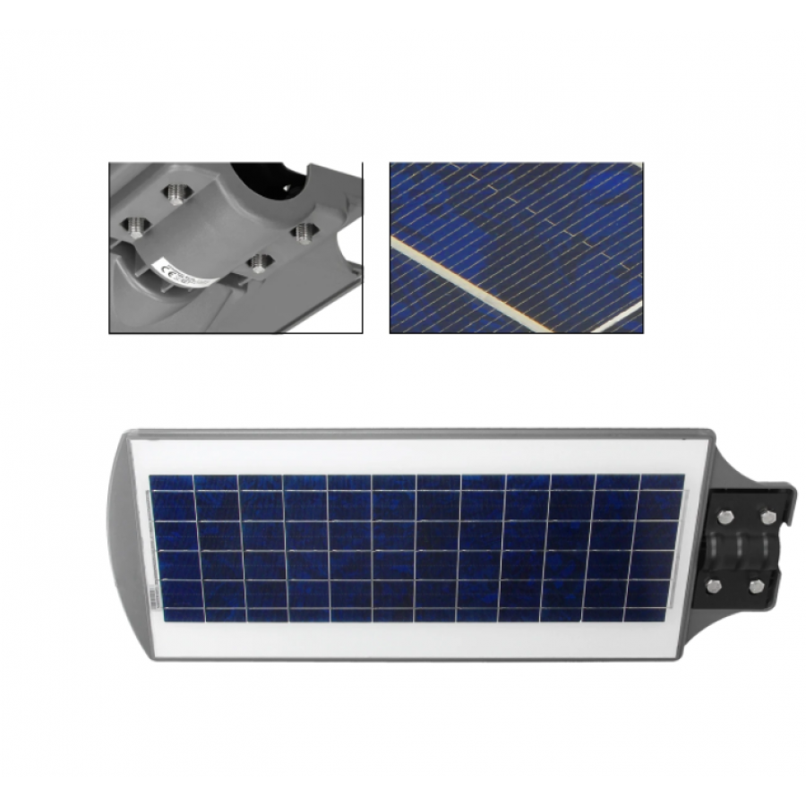 Lampa Solara De Strada Klausstech Din Material Abs, Putere 300 W, Rezistenta La Apa Ip65, Senzor Miscare, Lumina Rece, Design De Exterior, Gri