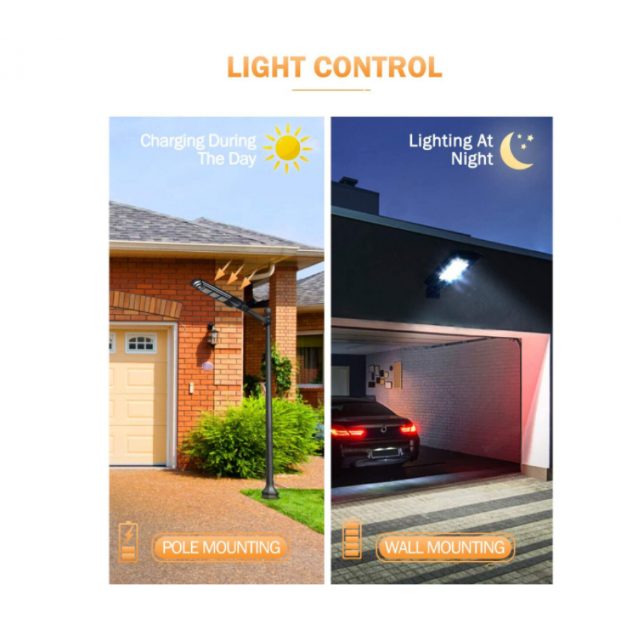 Lampa Solara De Strada Klausstech Din Material Abs, Putere 300 W, Rezistenta La Apa Ip65, Senzor Miscare, Lumina Rece, Design De Exterior, Gri