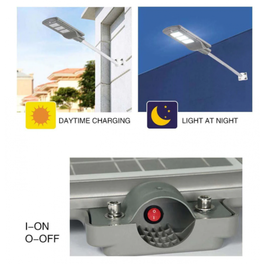 Lampa Solara De Strada Klausstech Din Material Abs, Putere 300 W, Rezistenta La Apa Ip65, Senzor Miscare, Lumina Rece, Design De Exterior, Gri