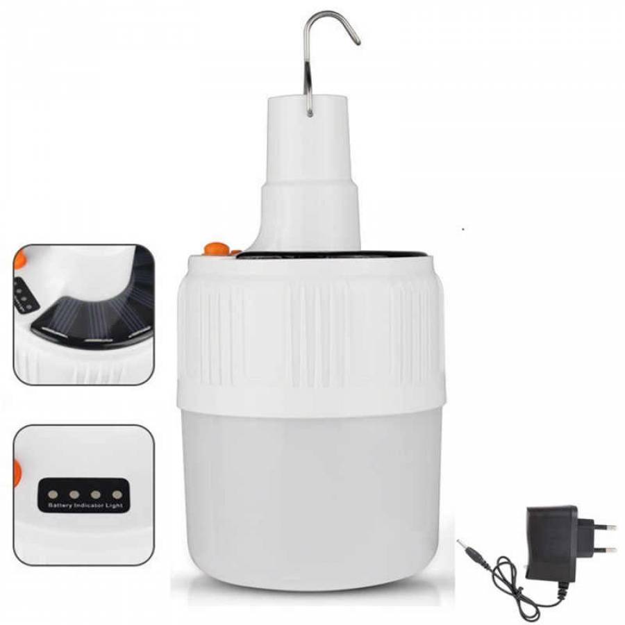 Lampa Solara Klausstech  De Exterior Cu Carlig De Agatare , Putere 80 W , Lampa Reincarcabila Cu Autonomie Mare , Alimentare 12 V - 24 V , Alb