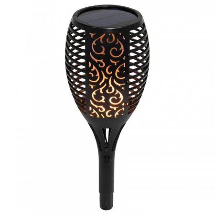 Lampa Solara KlaussTech De Gradina Torta, 72 Led-uri, Efect Real De Flacara, Pornire/oprire Automata, Rezistenta La Intemperii, Design Modern, Negru