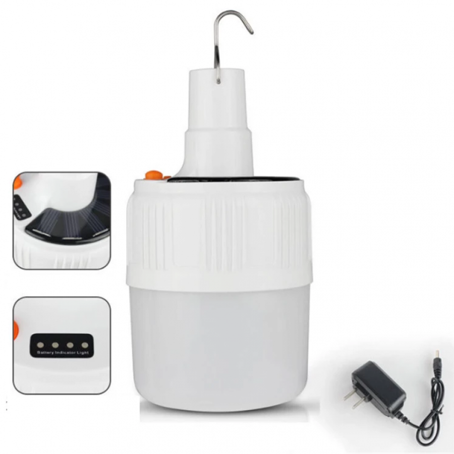 Lampa Solara Led De Urgenta Klausstech, Consum Redus De Energie, Incarcare Solara/retea, Carlig Pentru Prindere, Incarcator Inclus, Luminozitate Intensa, Indicator Baterie,  Design Ergonomic, Alb