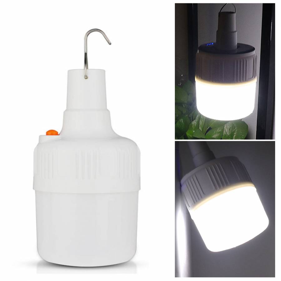 Lampa Solara Led De Urgenta Klausstech, Consum Redus De Energie, Incarcare Solara/retea, Carlig Pentru Prindere, Incarcator Inclus, Luminozitate Intensa, Indicator Baterie,  Design Ergonomic, Alb