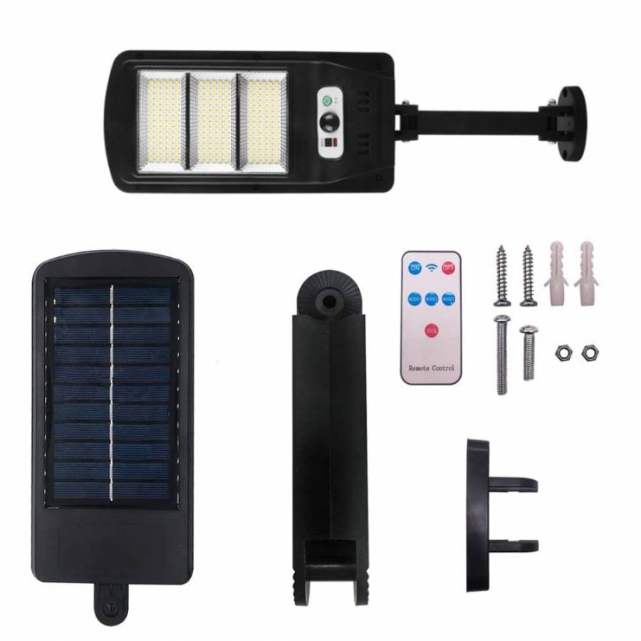 Lampa Solara Led Klausstech, Putere 30w, Ip65, Lumina Alba 6500k, 5 Surse De Lumina, Negru