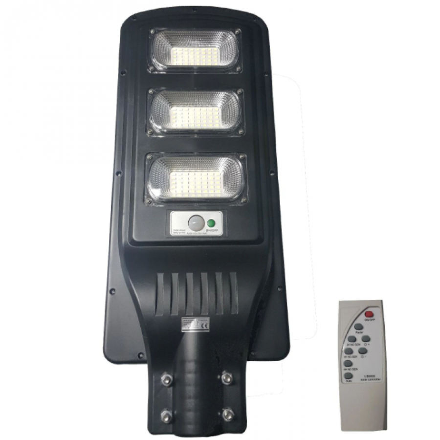 Lampa Solara Led Smd Profesionala Klausstech Pentru Strada Cu Putere 90 W, 120 Led, Acumulator Lithium, Protectie Ip65, Energie Solara, Negru