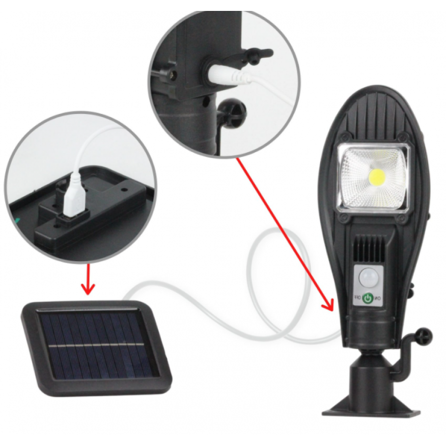 Lampa Solara Stradala Klausstech, 100w, Panou Solar Inclus, Senzor De Miscare, Durata Lunga De Viata, Autonomie Mare, Consum Scazut De Energie, Design Compact Si Ergonomic, Negru