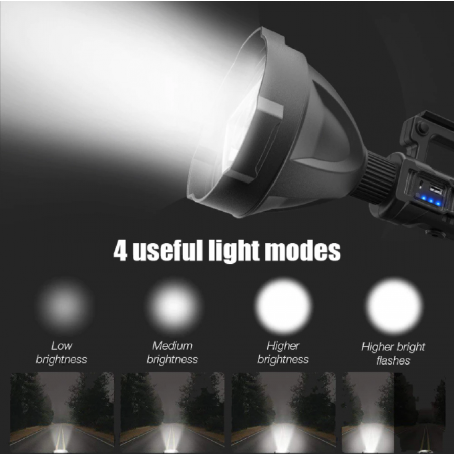 Lanterna Led Klausstech Tehnologie Powerbank, Reincarcabila, 4 Moduri Iluminare, 2500 Lumeni, 20 W, Luminare 250 M, Trepied De Sustinere, Incarcare Telefon, Negru