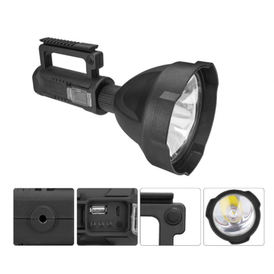 Lanterna Led Klausstech Tehnologie Powerbank, Reincarcabila, 4 Moduri Iluminare, 2500 Lumeni, 20 W, Luminare 250 M, Trepied De Sustinere, Incarcare Telefon, Negru