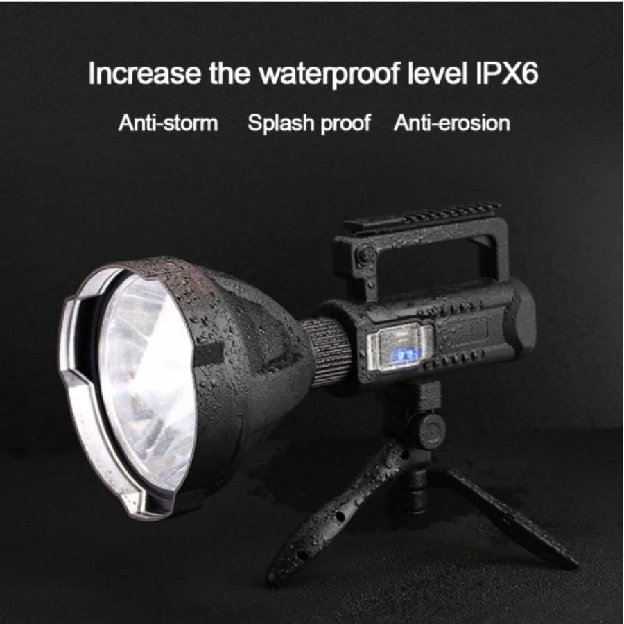 Lanterna Led Klausstech Tehnologie Powerbank, Reincarcabila, 4 Moduri Iluminare, 2500 Lumeni, 20 W, Luminare 250 M, Trepied De Sustinere, Incarcare Telefon, Negru