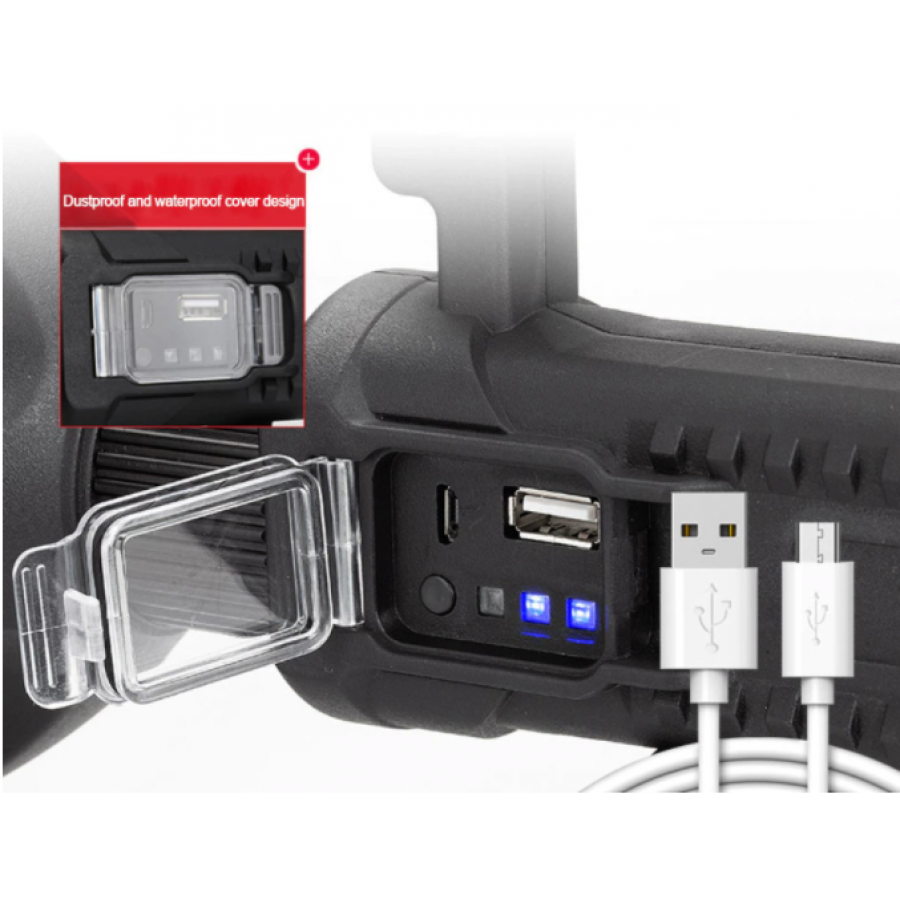 Lanterna Led Klausstech Tehnologie Powerbank, Reincarcabila, 4 Moduri Iluminare, 2500 Lumeni, 20 W, Luminare 250 M, Trepied De Sustinere, Incarcare Telefon, Negru