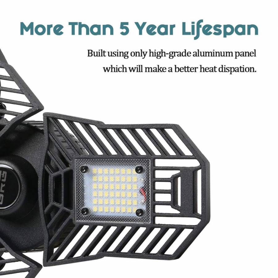 Lumina De Garaj Klausstech, Lumina Led Cu Mai Multe Directii , 6000 Lumeni, Iluminare De Garaj Tribright , Putere  60w , Lumina De Tavan Pentru Subsol Garaj , Negru