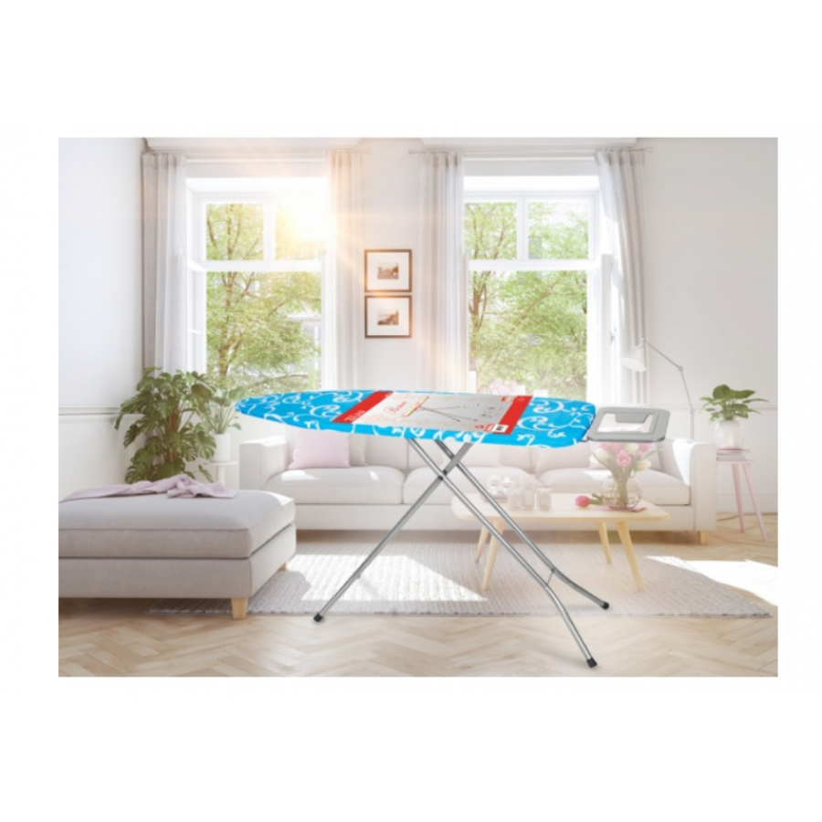 Masa De Calcat Cu Imprimeu, Cadru Din Metal, Blat Metalic, Suport Pentru Fier, Picioare Antiderapabile, Inaltime Reglabile, Design Modern, Albastru