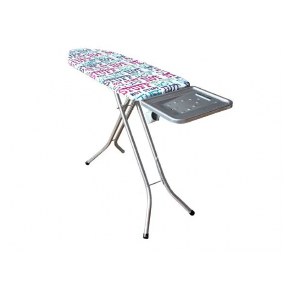 Masa De Calcat KlaussTech, Cadru Din Metal, Suport Pentru Fierul De Calcat, Blat Metalic, Inaltime Reglabila,  Priza Pentru Fierul De Calcat, Husa Cu Imprimeu , Alb