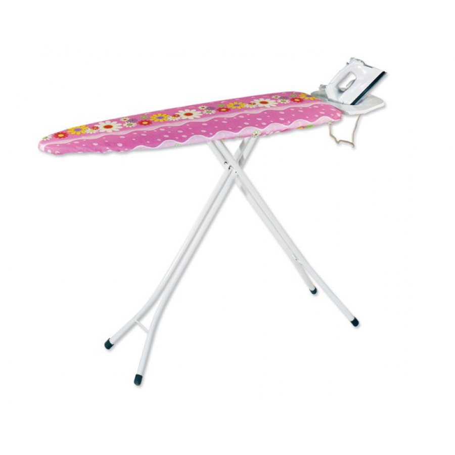Masa De Calcat KlaussTech, Cadru Din Metal, Suport Pentru Fierul De Calcat, Blat Metalic, Inaltime Reglabila,  Priza Pentru Fierul De Calcat, Husa Cu Imprimeu , Roz