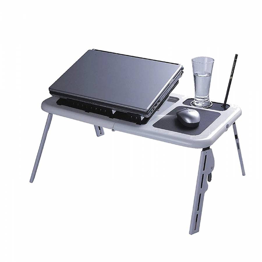 Masa Multifunctionala Klausstech Pentru Laptop, 2 Ventilatoare Incluse, Mousepad Inclus, Design Compact, Alb&negru