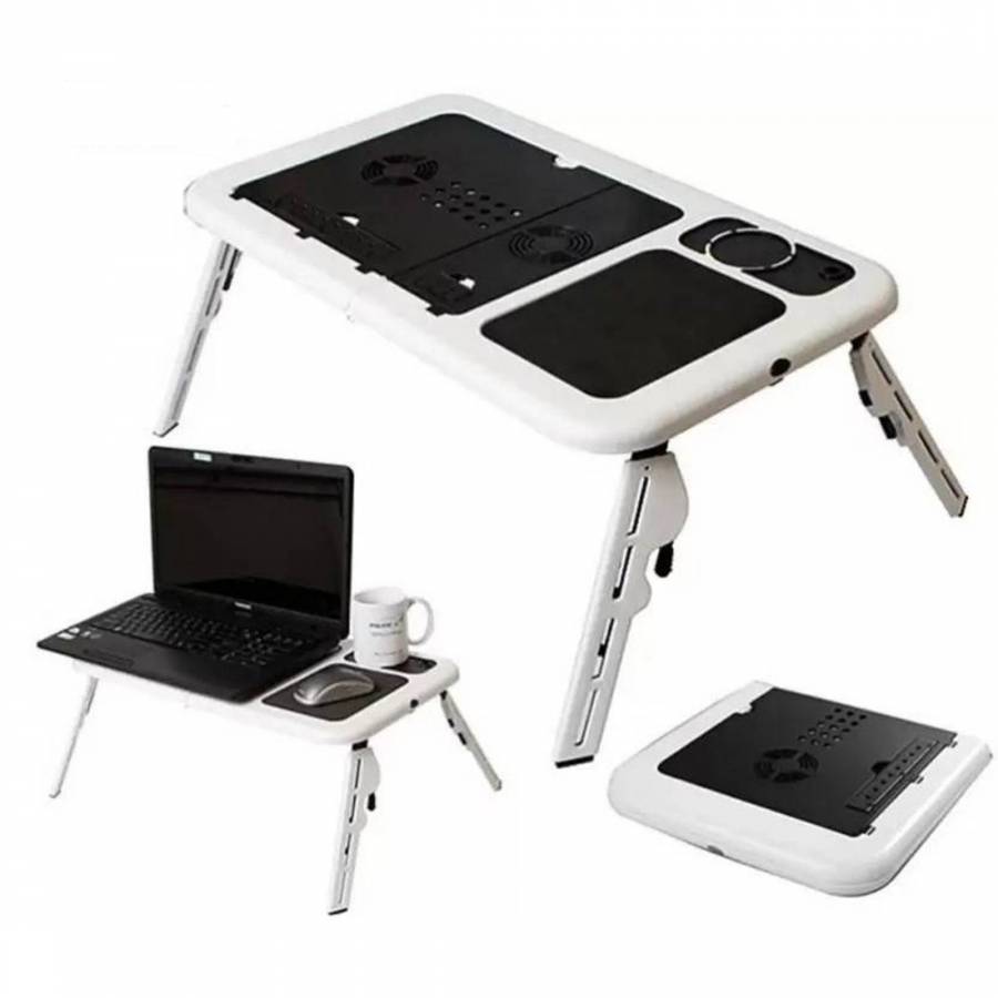 Masa Multifunctionala Klausstech Pentru Laptop, 2 Ventilatoare Incluse, Mousepad Inclus, Design Compact, Alb&negru