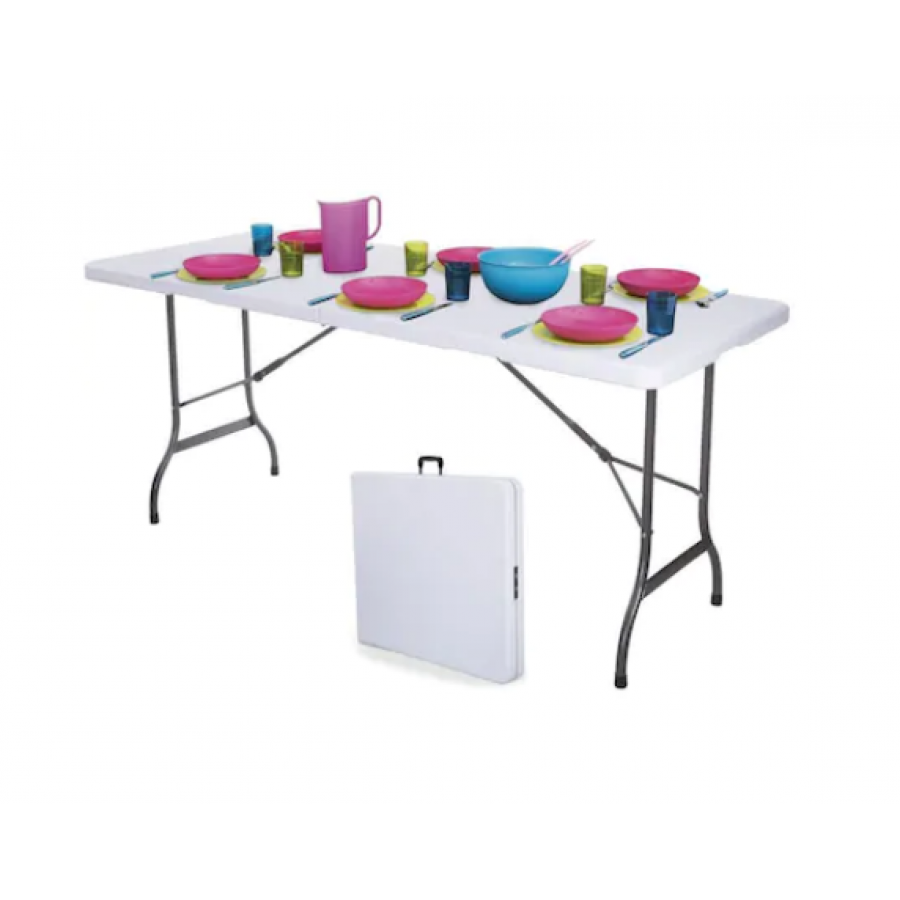 Masa Pliabila Pentru Gradina/terasa Sau Curte, Forma Dreptunghiulara, Material Structura Otel, Blat Din Plastic, Usor De Curatat, 180x70x74 Cm, Culoare Alb