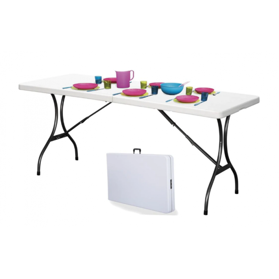 Masa Pliabila Pentru Gradina/terasa Sau Curte, Forma Dreptunghiulara, Material Structura Otel, Blat Din Plastic, Usor De Curatat, 180x70x74 Cm, Culoare Alb