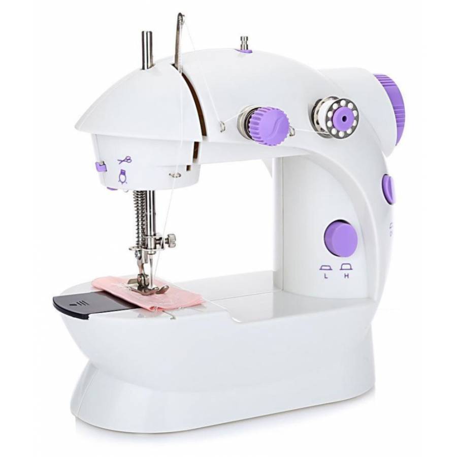 Masina De Cusut Portabila Klausstech, 2 Viteze De Coasere, Pedala Pentru Controlarea Vitezei, Lumina Led, Alimentare Baterii Sau La Retea, Dimensiuni Reduse, Design Compact, Alb&mov