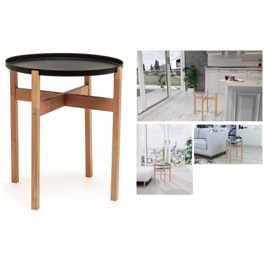 Masuta De Cafea Klausstech, Contructie Rezistenta Din Metal Si Lemn,  Dimensiuni 46.50 X 46.50 X 52.50 Cm, Curatare Usoara, Design Modern, Negru/maro