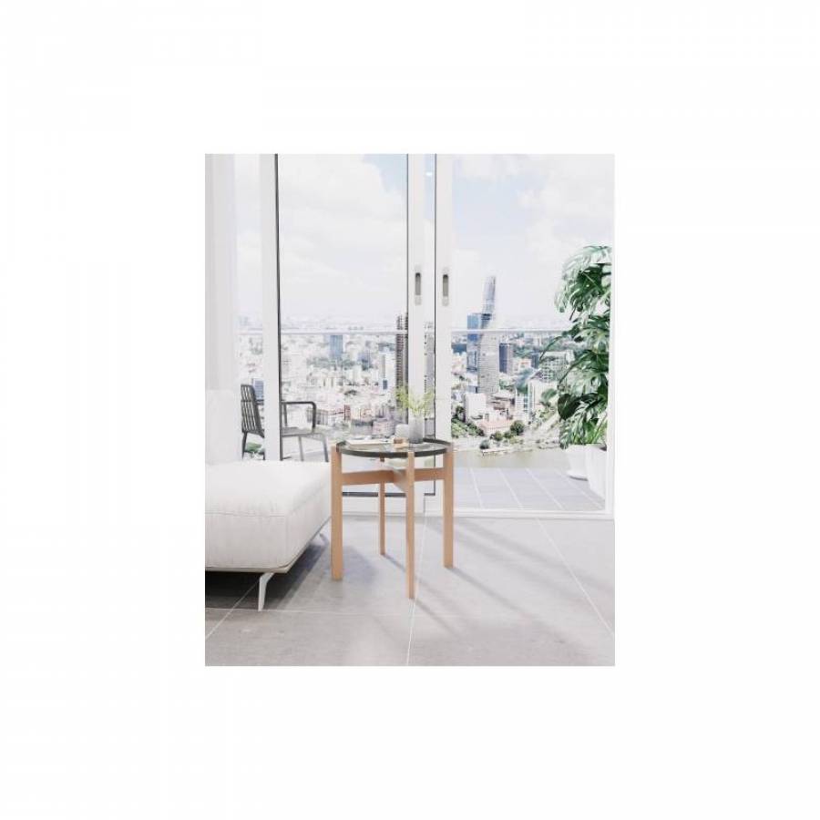 Masuta De Cafea Klausstech, Contructie Rezistenta Din Metal Si Lemn,  Dimensiuni 46.50 X 46.50 X 52.50 Cm, Curatare Usoara, Design Modern, Negru/maro