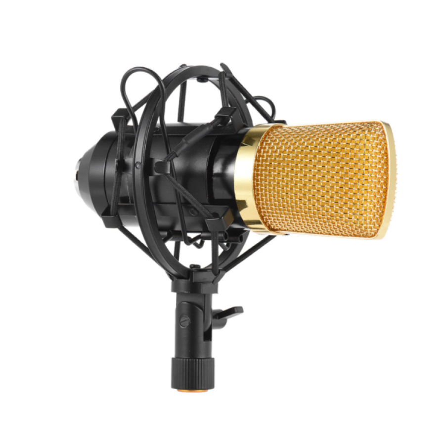 Microfon Profesional Klausstech, Conectare Usb,  Plug&play, Pentru Streaming, Podcast Si Inregistrari, Carcasa Din Metal, Uni-directional, Negru/auriu