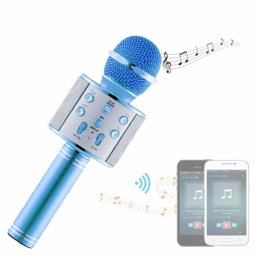 Microfon Wireless Klausstech Cu Boxa Incorporata , Conectare Usb , Tf Card , Aux Iesire Casti , Culoare Albastru