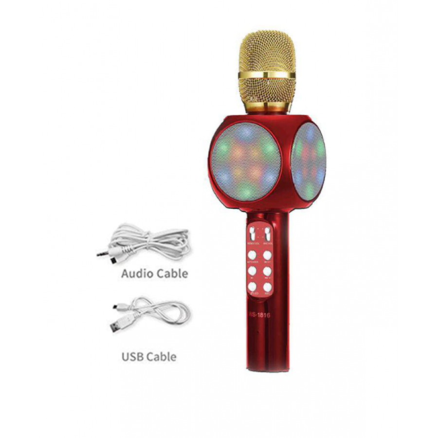 Microfon Klausstech Wireless Karaoke Bluetooth 4.1, Lumini Disco Led, Inregistrare, Radio, Baterie 1800 Mah, Tf/usb/fm, Rosu